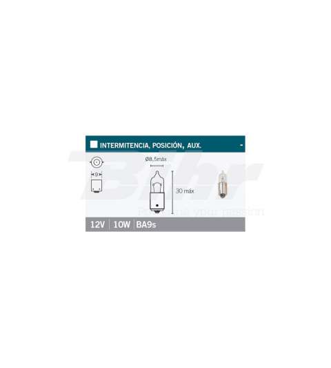 LAMPARA BALLONETA 9 MM. 12 V. 10 W. BLANCA R: L740