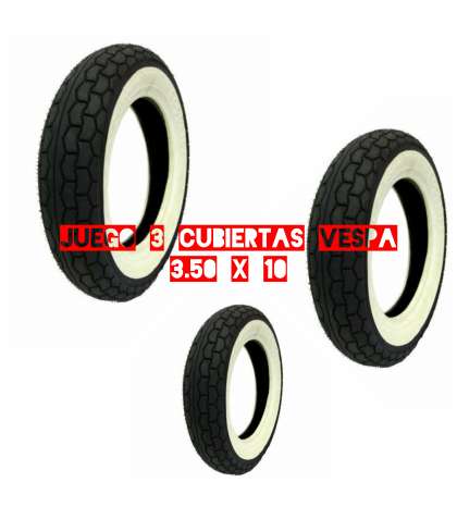 JUEGO ( 3 ) CUBIERTAS ESPECIAL VESPA 3.50 X 10 BANDA BLANCA GOODRIDE R: J3CB