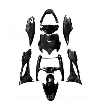 KIT DE PLÁSTICOS YAMAHA JOG RR 50 C.C. NEGRO BRILLO ( 9 PIEZAS ) R: 366870