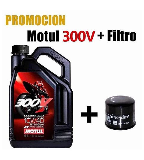 MOTUL 300V 10W40 + FILTRO ACEITE HF204 HIFLOFILTRO R: 300204
