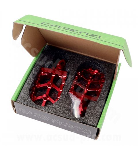 JUEGO REPOSAPIES ALU CNC CARENZI RIEJU MRT 50CC ( INCLUYE MUELLE Y EJE D : 8MM) ROJO R: 360035I
